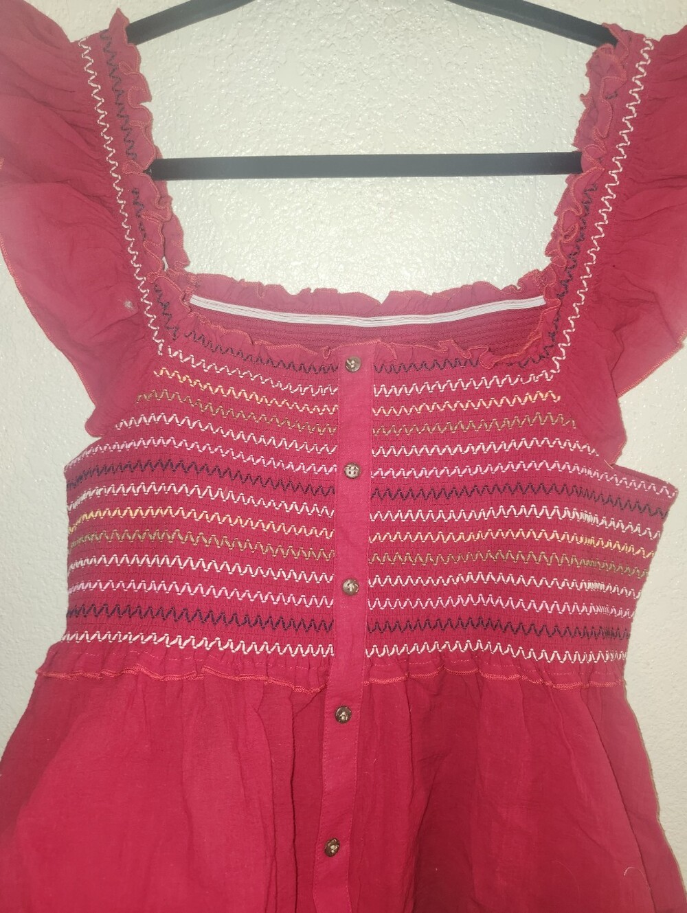 NWT Cider🍎 "Square Neckline Smocked Babydoll Tank Top" Red❤️ 💯% Cotton🙌🏻 MED - Picture 6 of 10